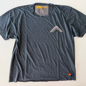 Aviator Nation Boyfriend Tee Mountain Stitch Deep Blue Size Medium Raw Hem Crop